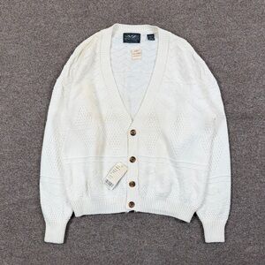 Vintage‎ Perry Ellis Deep V-Neck Knit Cardigan Sweater Mens XL Retro 100% Cotton